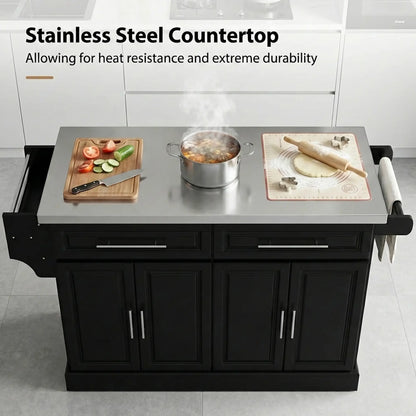Rolling Kitchen Island with Storage and Stainless Steel Top, Kitchen Trolley with Drawers, Cabinets, Towel Rack Kitchen Islands & Kitchen Carts at Gallery Canada