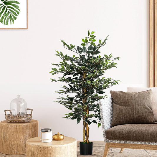 4.3FT Artificial Ficus Tree, Fake Tree with Leaves, Faux Plant in Nursery Pot for Indoor and Outdoor Decoration - Gallery Canada