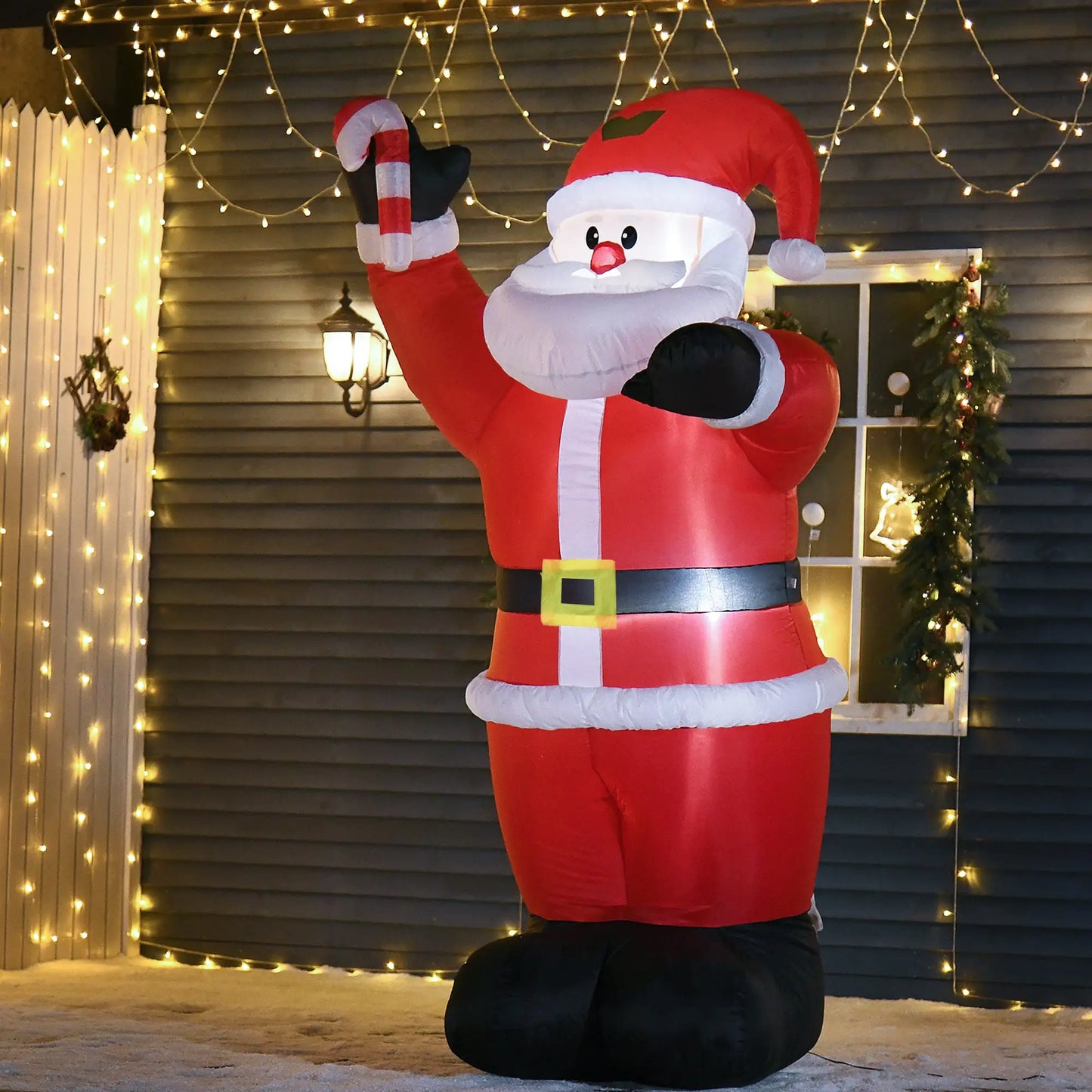 8ft Inflatable Santa Claus with Candy Cane, Outdoor LED Yard Display Christmas Inflatables at Gallery Canada