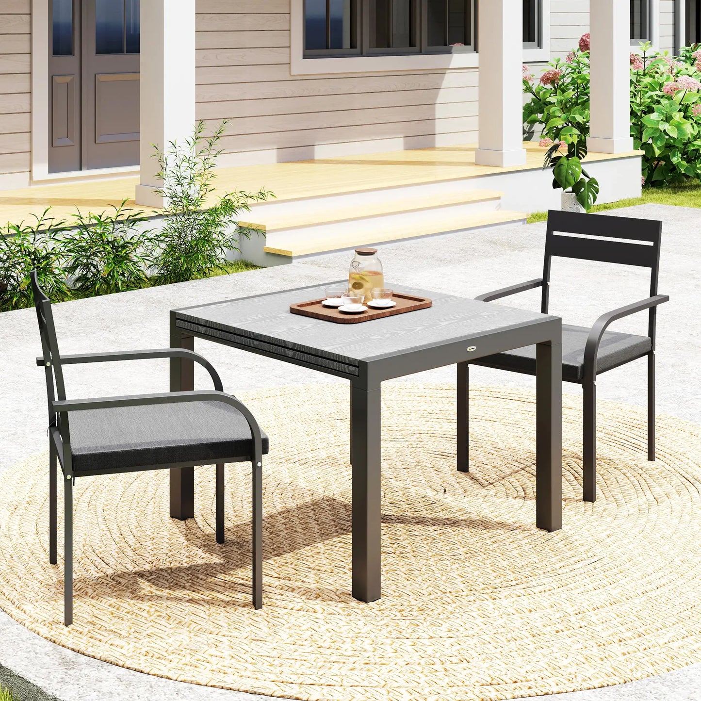2 Outdoor Dining Chairs, Aluminum Frame, Soft Cushion, Grey Bistro Sets at Gallery Canada