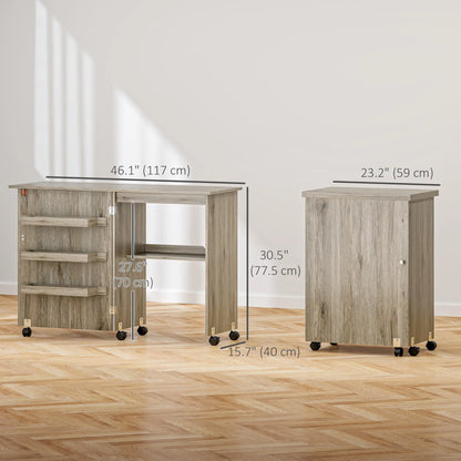 Folding Sewing Table with Storage Shelf, Bins, Lockable Wheels, Grey Storage Cabinets at Gallery Canada