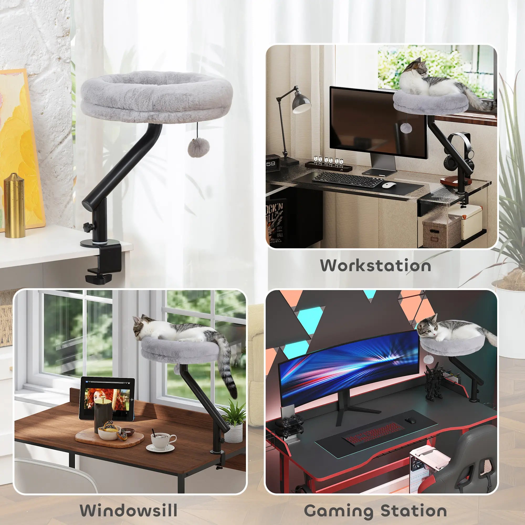 Cat Desk Bed, 360° Rotatable, Adjustable Height, Home Office Work Cat Houses at Gallery Canada