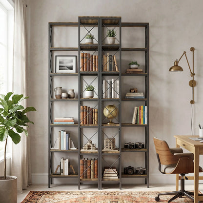 6-Tier L-Shaped Bookshelf, Freestanding Corner Bookcase with Metal Frame, Rustic Brown Display Bookshelves at Gallery Canada
