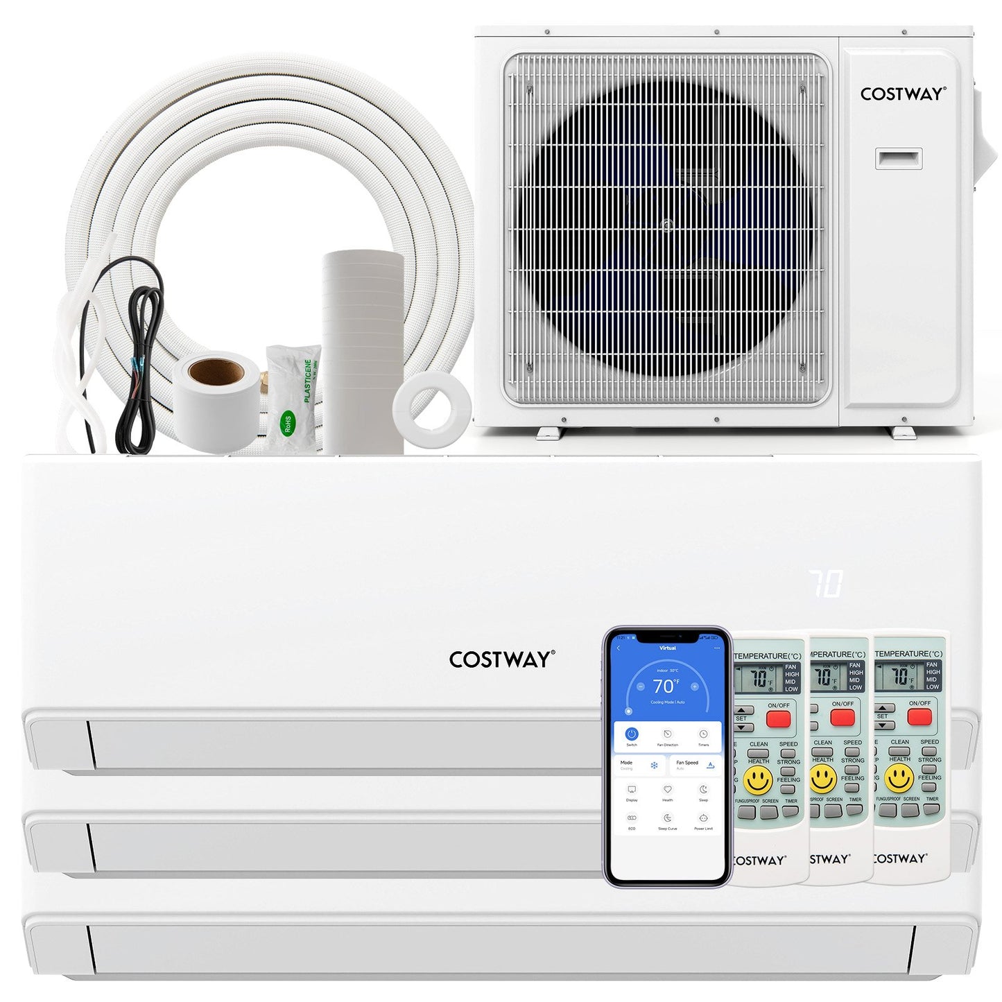 36000 BTU 3 Zone 23 SEER2 Mini Split Air Conditioner Wifi Enabled with Heat Pump-7K + 7K + 12K, White Mini Split Air Conditioners at Gallery Canada