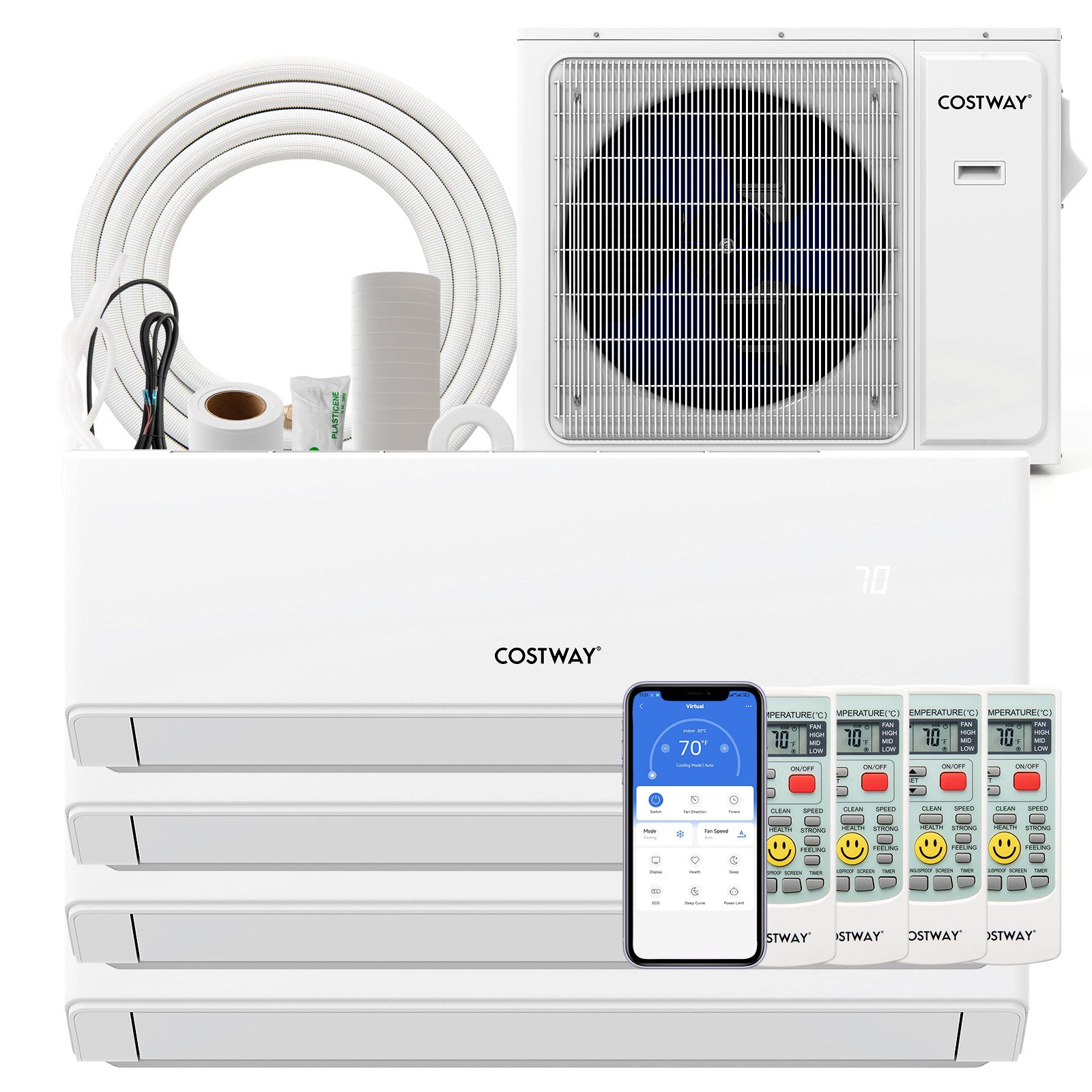 36000 BTU 4 Zone 23 SEER2 Mini Split AC With Heat Pump, White Mini Split Air Conditioners White at Gallery Canada