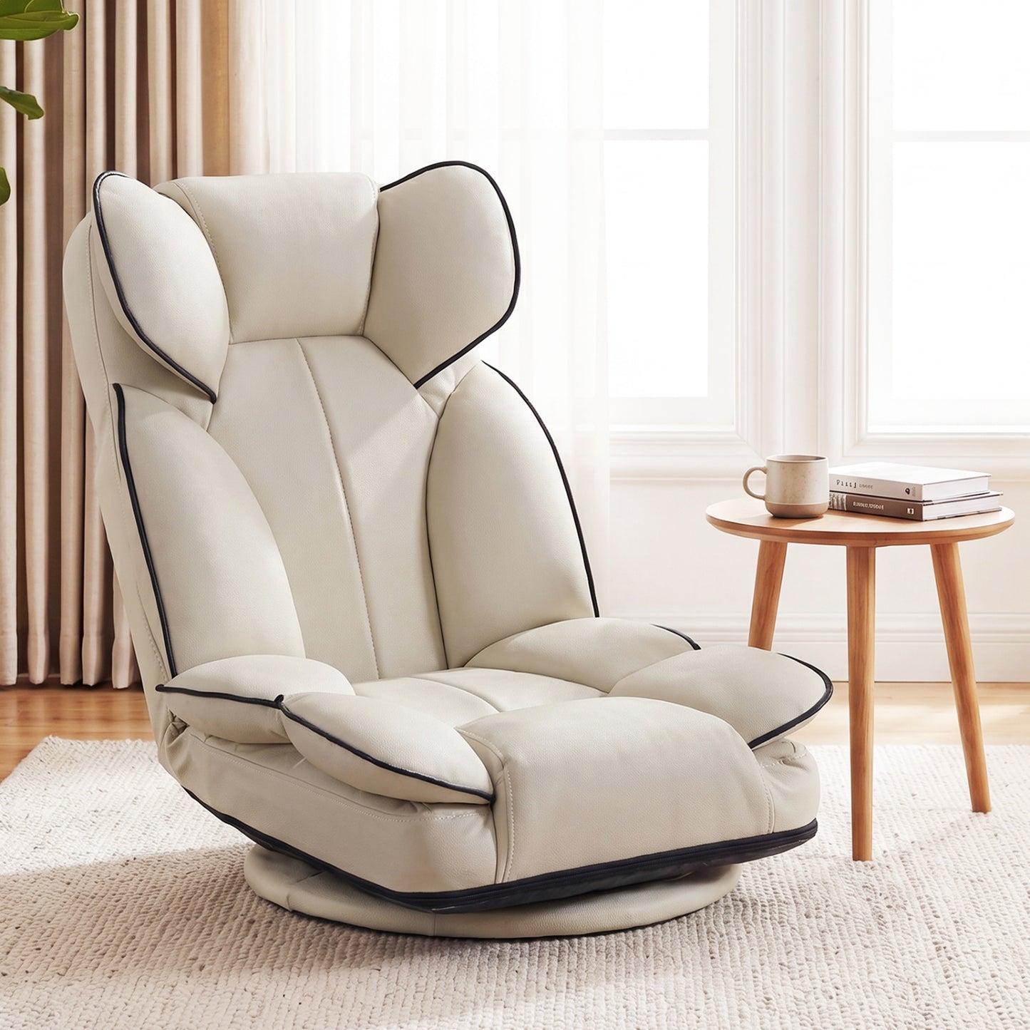 360 Swivel Floor Gaming Chair, 6-Position Backrest, Beige Floor Chairs at Gallery Canada