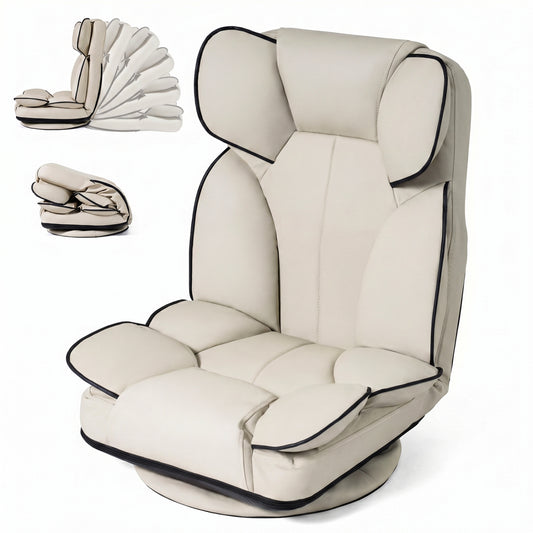 360 Swivel Floor Gaming Chair, 6-Position Backrest, Beige Floor Chairs Beige at Gallery Canada