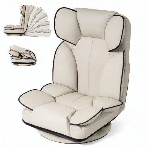360 Swivel Floor Gaming Chair, 6-Position Backrest, Beige