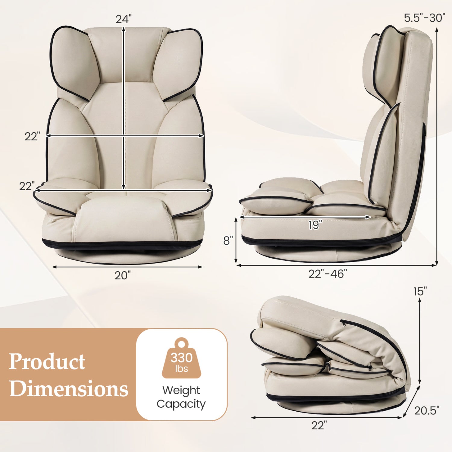 360 Swivel Floor Gaming Chair, 6-Position Backrest, Beige Floor Chairs at Gallery Canada