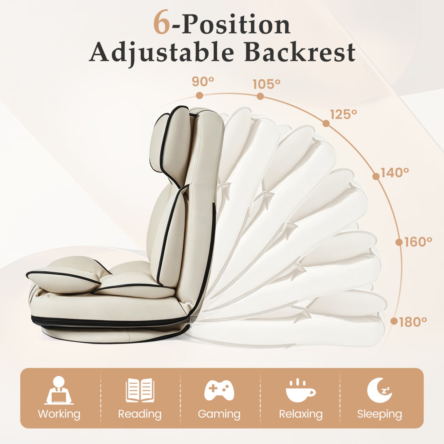 360 Swivel Floor Gaming Chair, 6-Position Backrest, Beige Floor Chairs at Gallery Canada