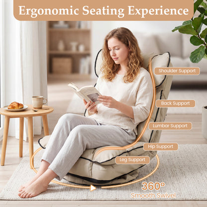 360 Swivel Floor Gaming Chair, 6-Position Backrest, Beige Floor Chairs at Gallery Canada