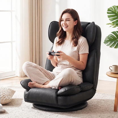 Swivel Floor Gaming Chair, Adjustable Backrest, Black Floor Chairs at Gallery Canada