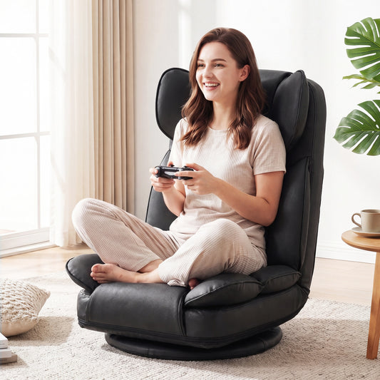 Swivel Floor Gaming Chair, Adjustable Backrest, Black Floor Chairs Black at Gallery Canada