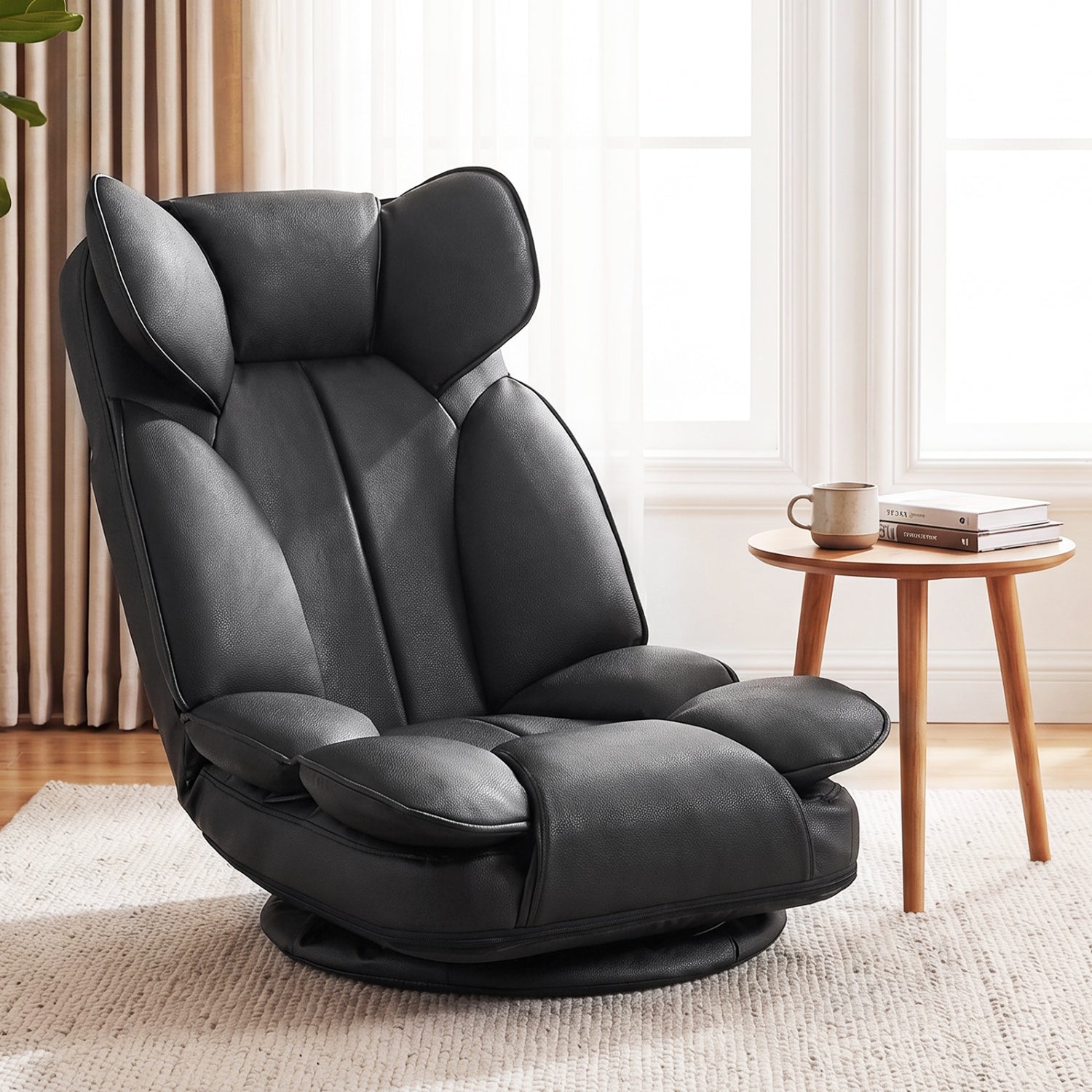 Swivel Floor Gaming Chair, Adjustable Backrest, Black Floor Chairs at Gallery Canada