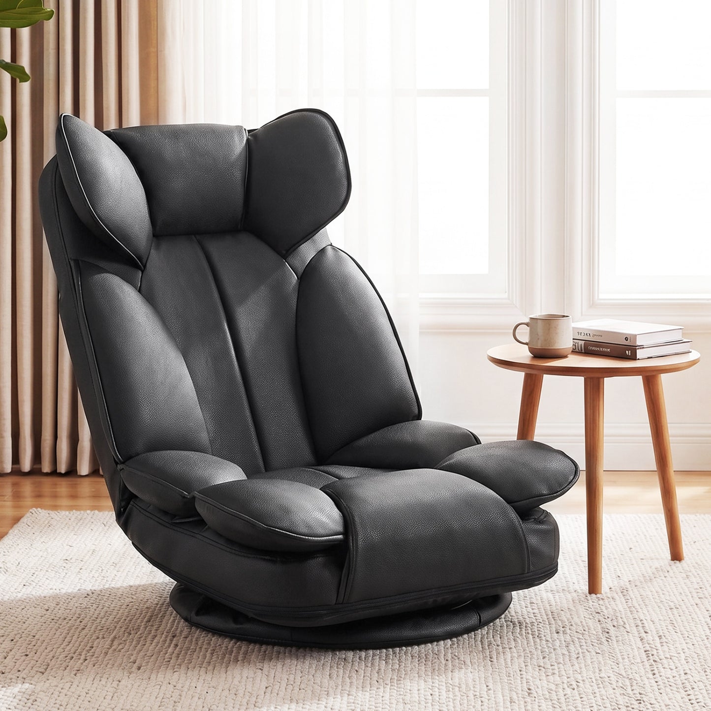 Swivel Floor Gaming Chair, Adjustable Backrest, Black Floor Chairs at Gallery Canada
