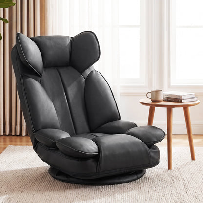 Swivel Floor Gaming Chair, Adjustable Backrest, Black Floor Chairs at Gallery Canada
