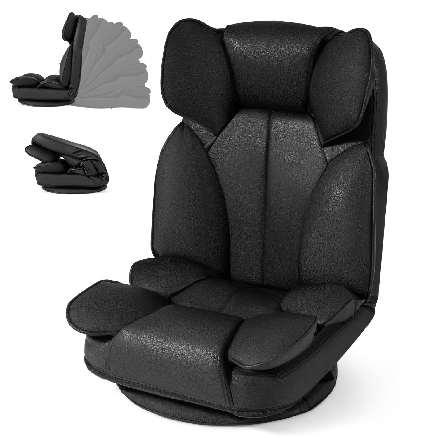 Swivel Floor Gaming Chair, Adjustable Backrest, Black Floor Chairs Black at Gallery Canada