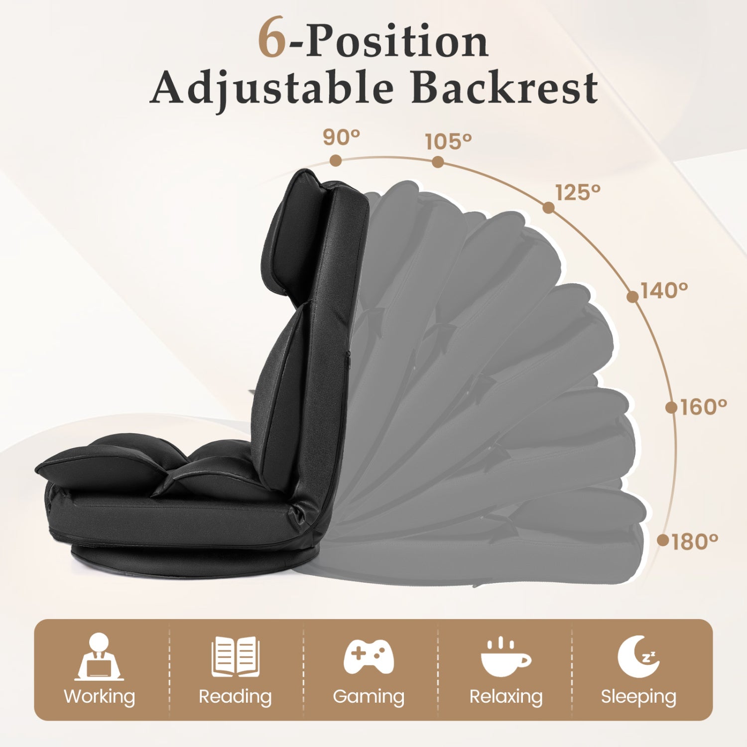 Swivel Floor Gaming Chair, Adjustable Backrest, Black Floor Chairs at Gallery Canada