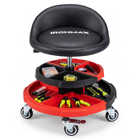 360° Rolling Mechanic Stool with Tool Trays, Red Garages Red at Gallery Canada