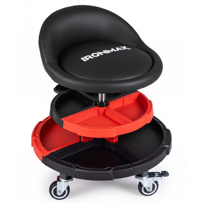360° Rolling Mechanic Stool with Tool Trays, Red