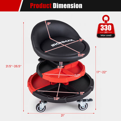 360° Rolling Mechanic Stool with Tool Trays, Red