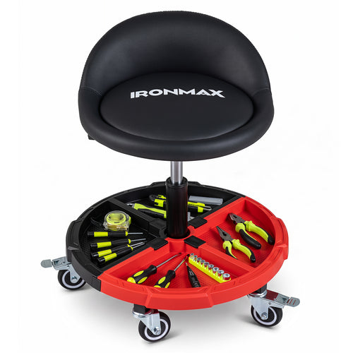 360° Rolling Mechanic Stool With Tool Tray, Red