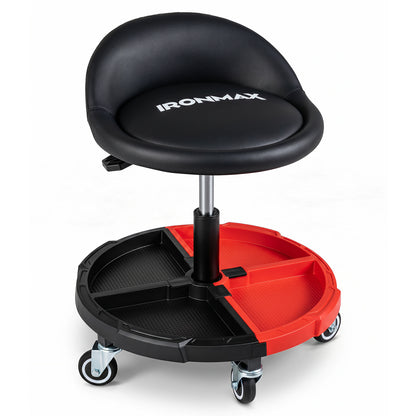 360° Rolling Mechanic Stool With Tool Tray, Red