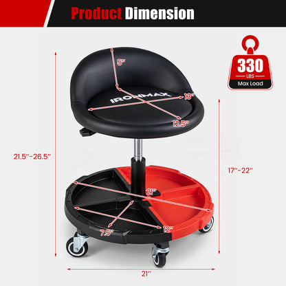 360° Rolling Mechanic Stool With Tool Tray, Red