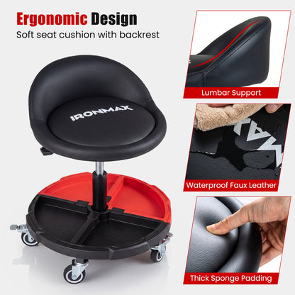 360° Rolling Mechanic Stool With Tool Tray, Red