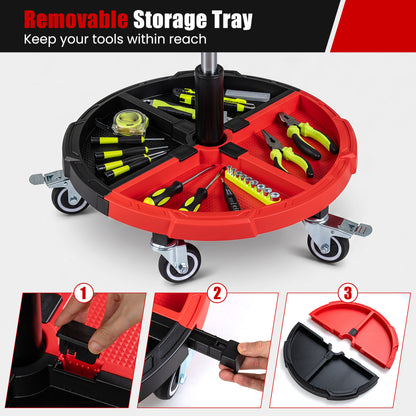 360° Rolling Mechanic Stool With Tool Tray, Red