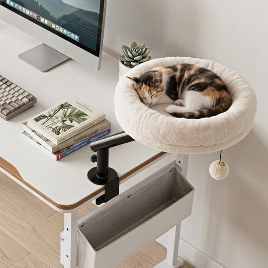 Cat Desk Bed, 360° Rotating, Removable Perch, White Cat Supplies White at Gallery Canada