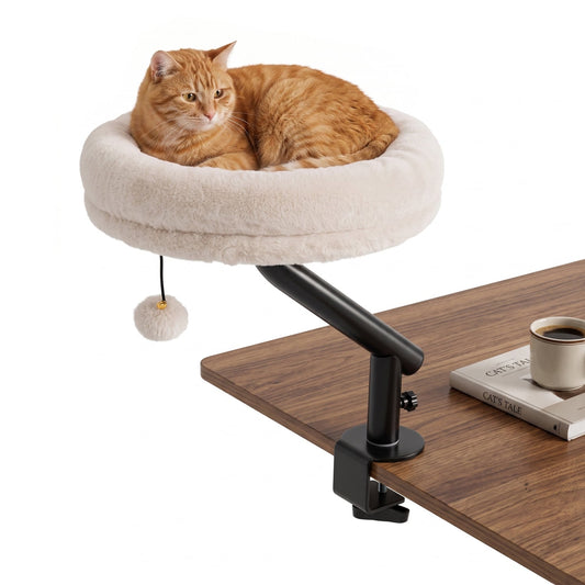 Cat Desk Bed, 360° Rotating, Removable Perch, White Cat Supplies White at Gallery Canada