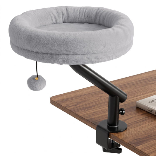360° Rotating Cat Desk Bed, Removable Perch, Gray Cat Supplies Gray at Gallery Canada