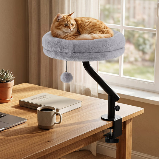360° Rotating Cat Desk Bed, Removable Perch, Gray Cat Supplies Gray at Gallery Canada
