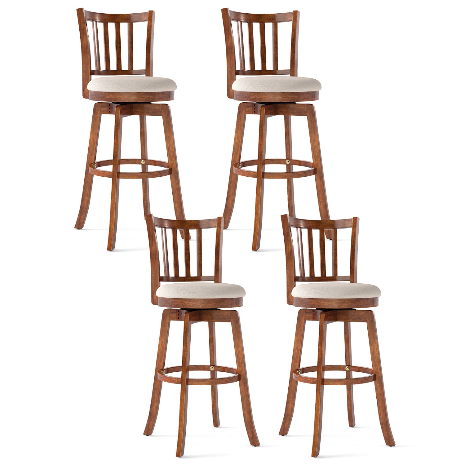 360° Rotating Counter Height Chairs Set of 4 with Backrest and Upholstered Seat-29, Wood Bar Stools at Gallery Canada