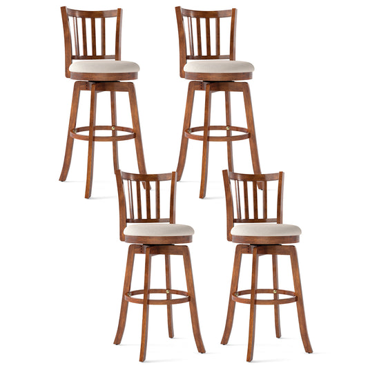 360° Rotating Counter Height Chairs Set of 4 with Backrest and Upholstered Seat-29, Wood Bar Stools Wood at Gallery Canada