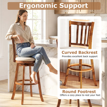 360° Rotating Counter Height Chairs Set of 4 with Backrest and Upholstered Seat-29, Wood Bar Stools at Gallery Canada