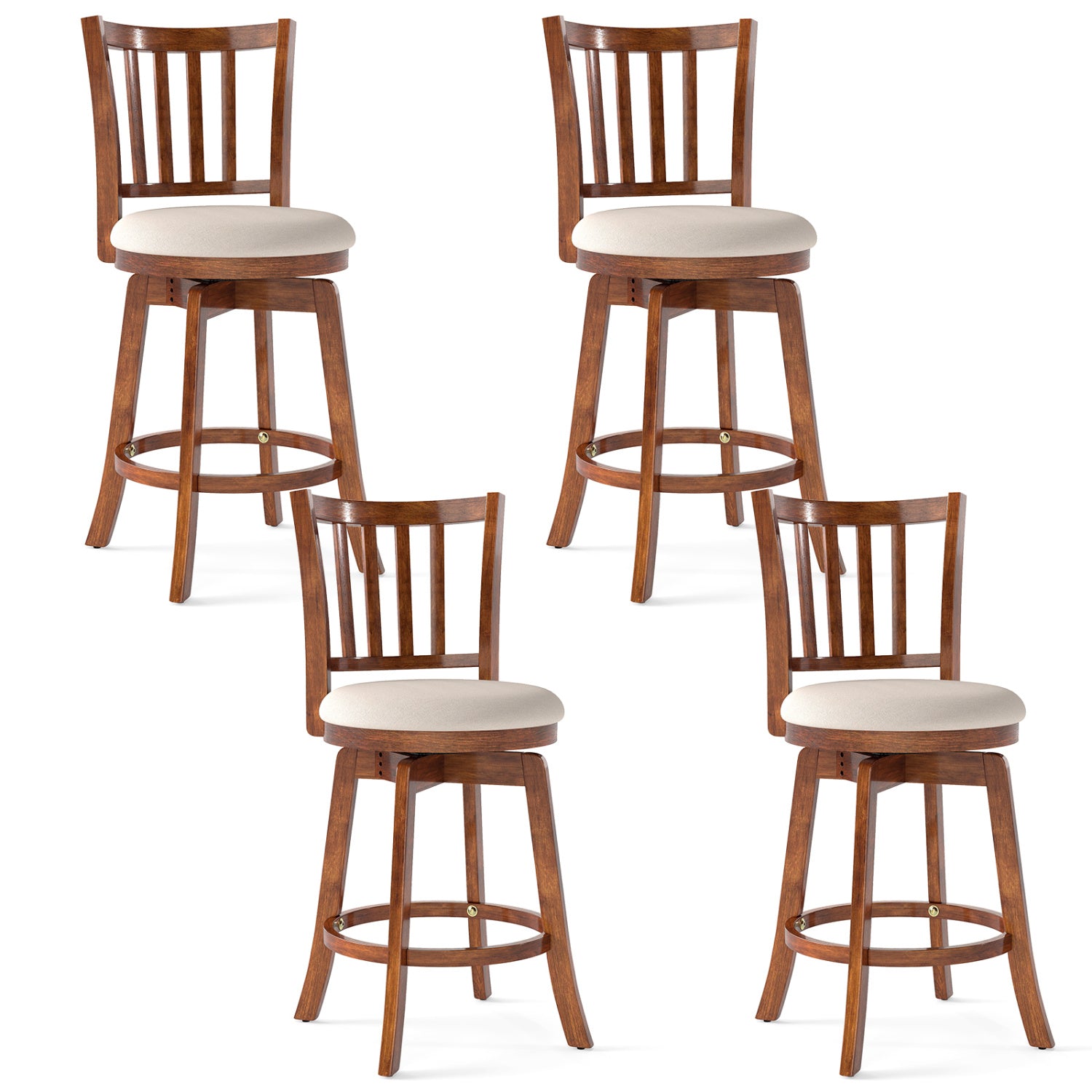 360° Rotating Counter Height Chairs Set of 4 with Backrest and Upholstered Seat-24, Wood Bar Stools at Gallery Canada