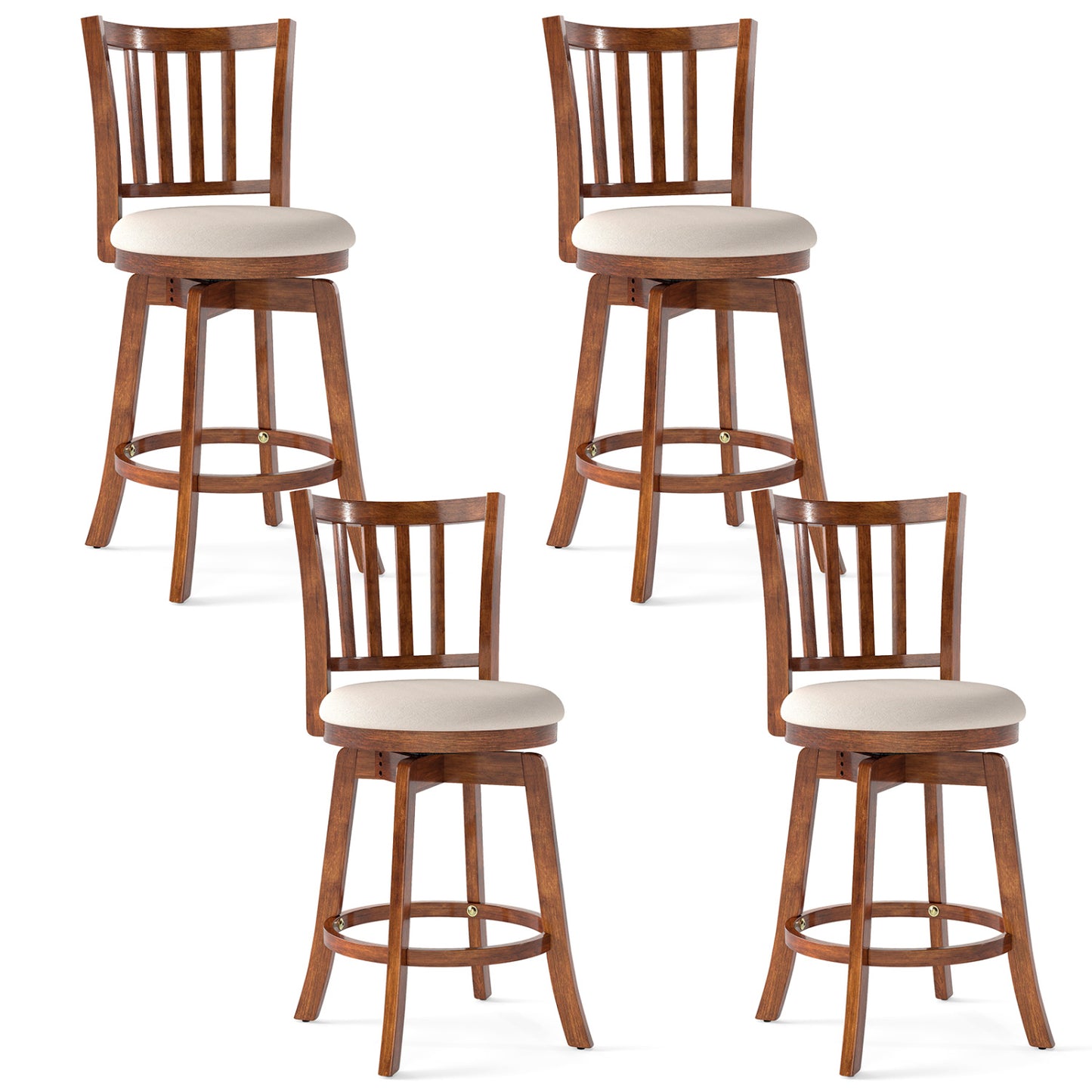 360° Rotating Counter Height Chairs Set of 4 with Backrest and Upholstered Seat-24, Wood Bar Stools at Gallery Canada