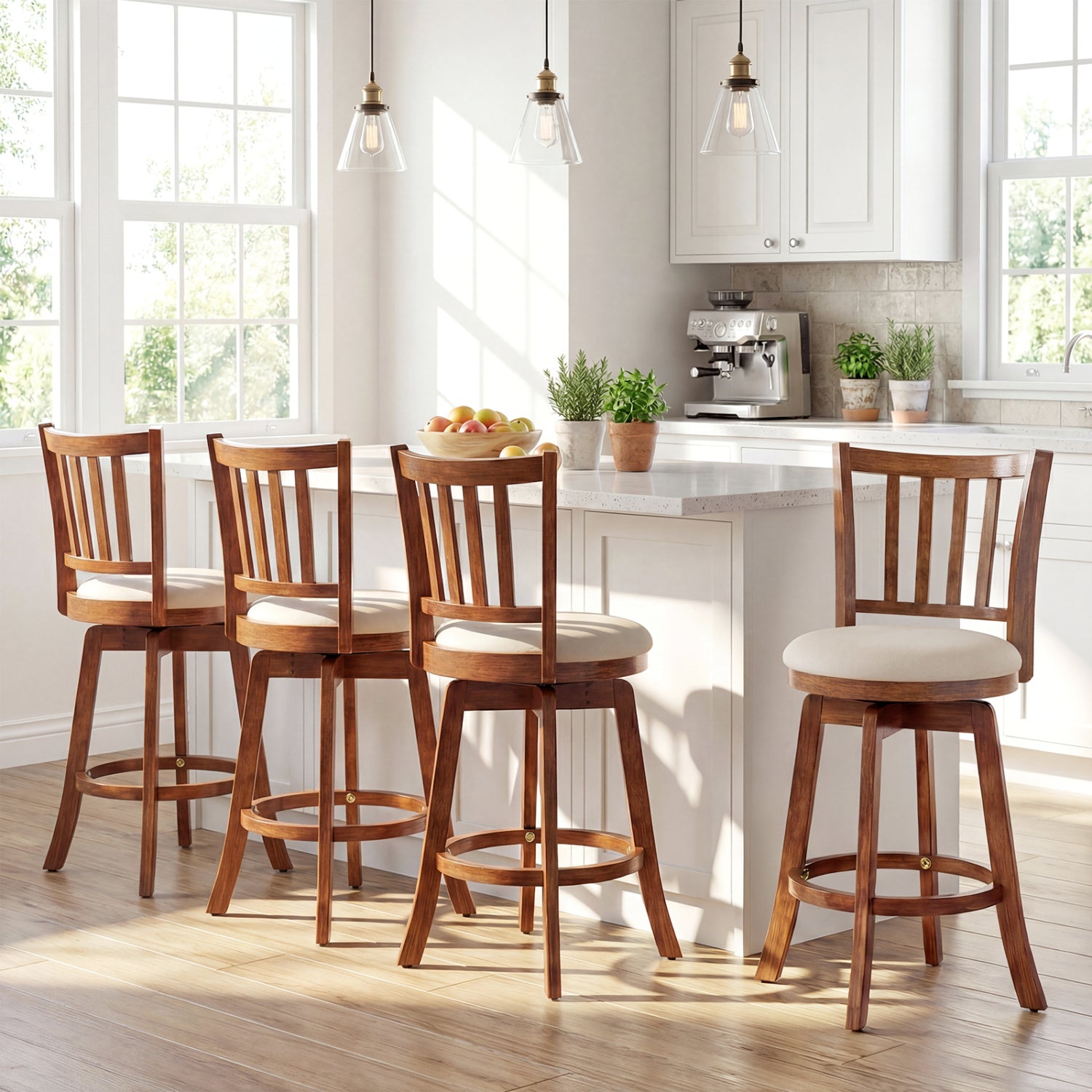 360° Rotating Counter Height Chairs Set of 4 with Backrest and Upholstered Seat-24, Wood Bar Stools at Gallery Canada