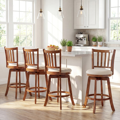 360° Rotating Counter Height Chairs Set of 4 with Backrest and Upholstered Seat-24, Wood Bar Stools at Gallery Canada