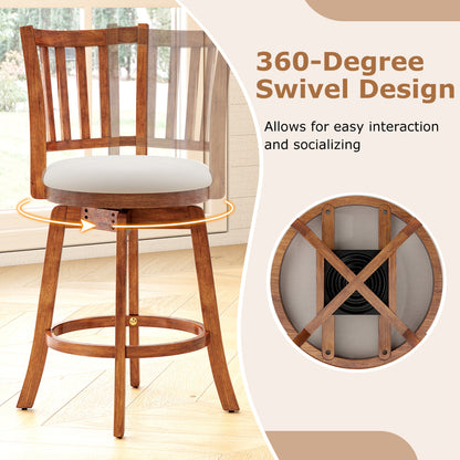 360° Rotating Counter Height Chairs Set of 4 with Backrest and Upholstered Seat-24, Wood Bar Stools at Gallery Canada