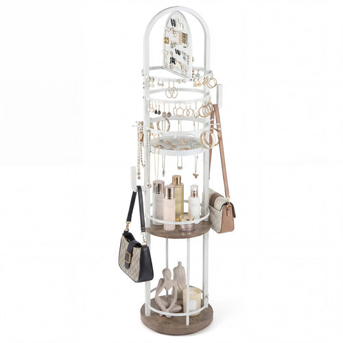 360° Rotating Jewelry Storage Rack, 3 Shelves, Gray