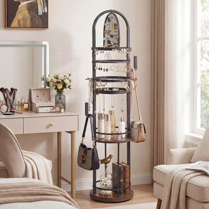 360° Rotating Jewelry Storage Rack, 3 Shelves, Brown Jewelry Armoires at Gallery Canada
