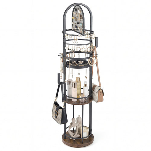 360° Rotating Jewelry Storage Rack, 3 Shelves, Brown