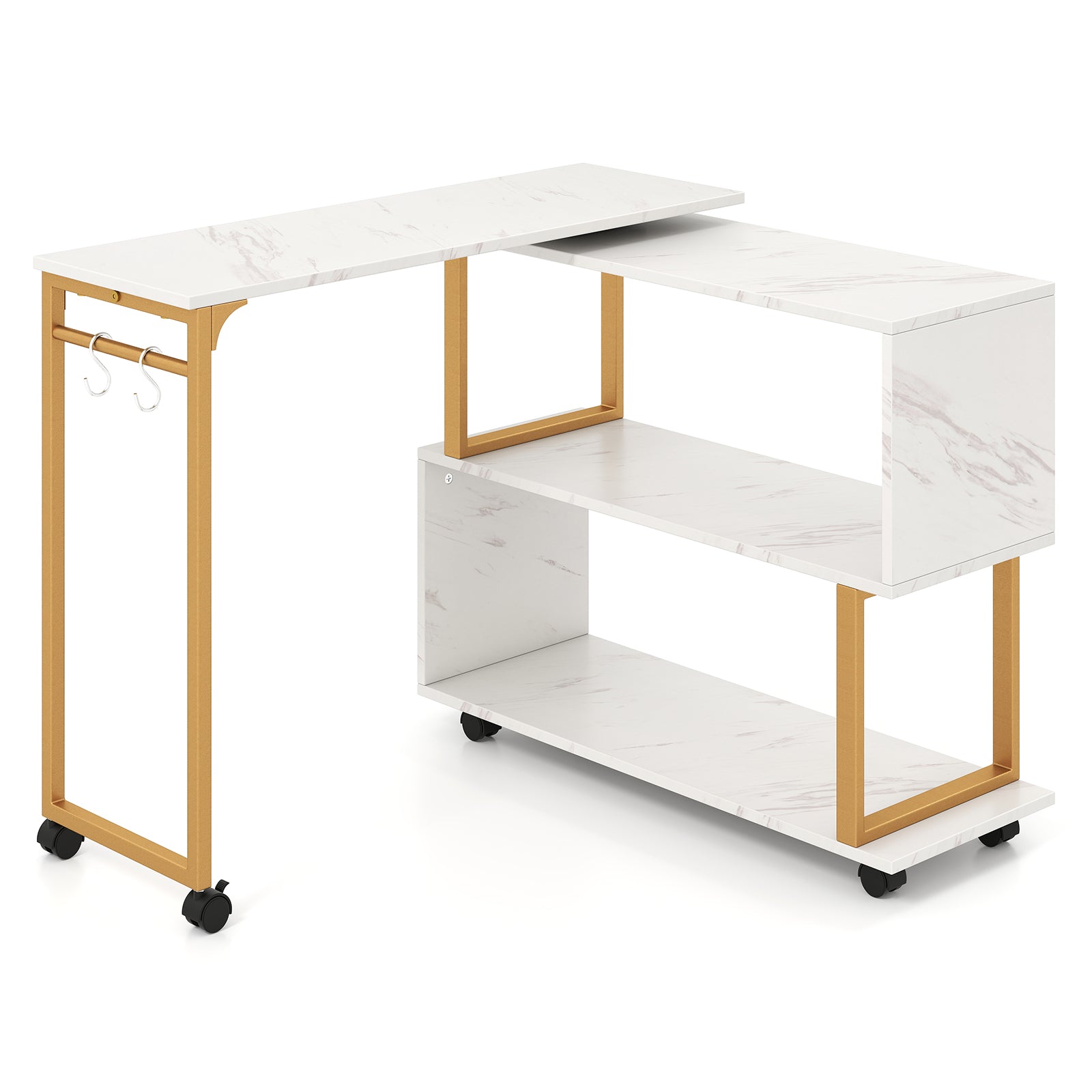360° Rotating Sofa Side Table with Storage Bookcase and Hooks for Living Room, White End & Side Tables White at Gallery Canada