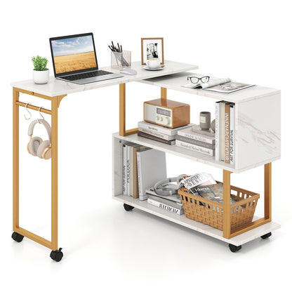 360° Rotating Sofa Side Table with Storage Bookcase and Hooks for Living Room, White End & Side Tables at Gallery Canada