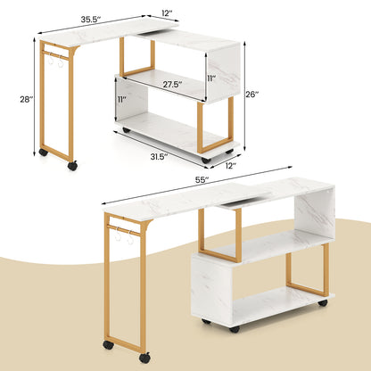 360° Rotating Sofa Side Table with Storage Bookcase and Hooks for Living Room, White End & Side Tables at Gallery Canada