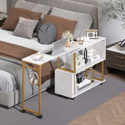 360° Rotating Sofa Side Table with Storage Bookcase and Hooks for Living Room, White End & Side Tables at Gallery Canada