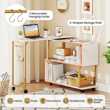 360° Rotating Sofa Side Table with Storage Bookcase and Hooks for Living Room, White End & Side Tables at Gallery Canada